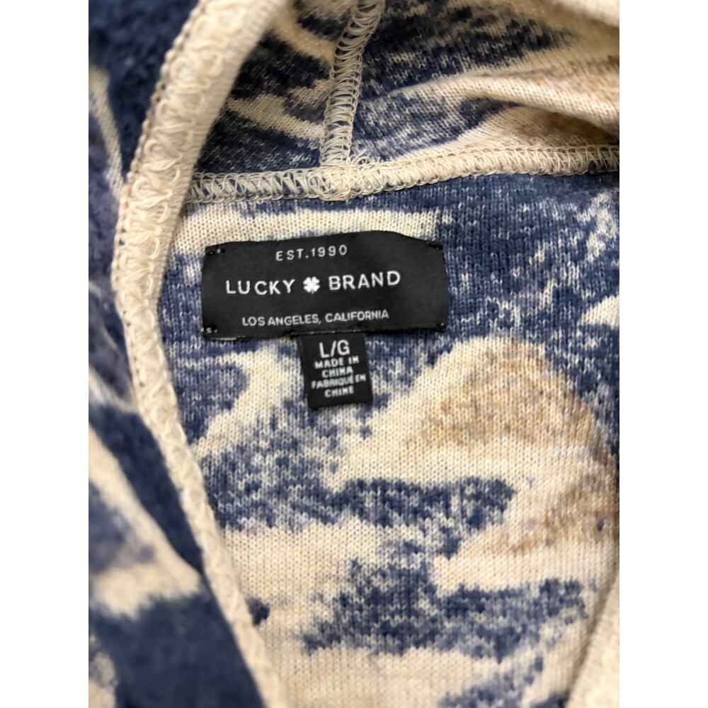 Lucky Brand Aztec Print Cardigan Sweater Women’s Large Open Front Cozy Knit - Picture 2 of 7